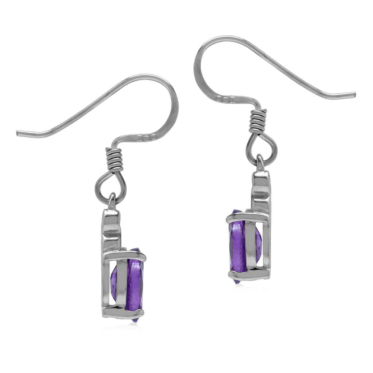 Petite Oval Shape 7x5mm Genuine African Amethyst 925 Sterling Silver Victorian Style Dangle Earrings