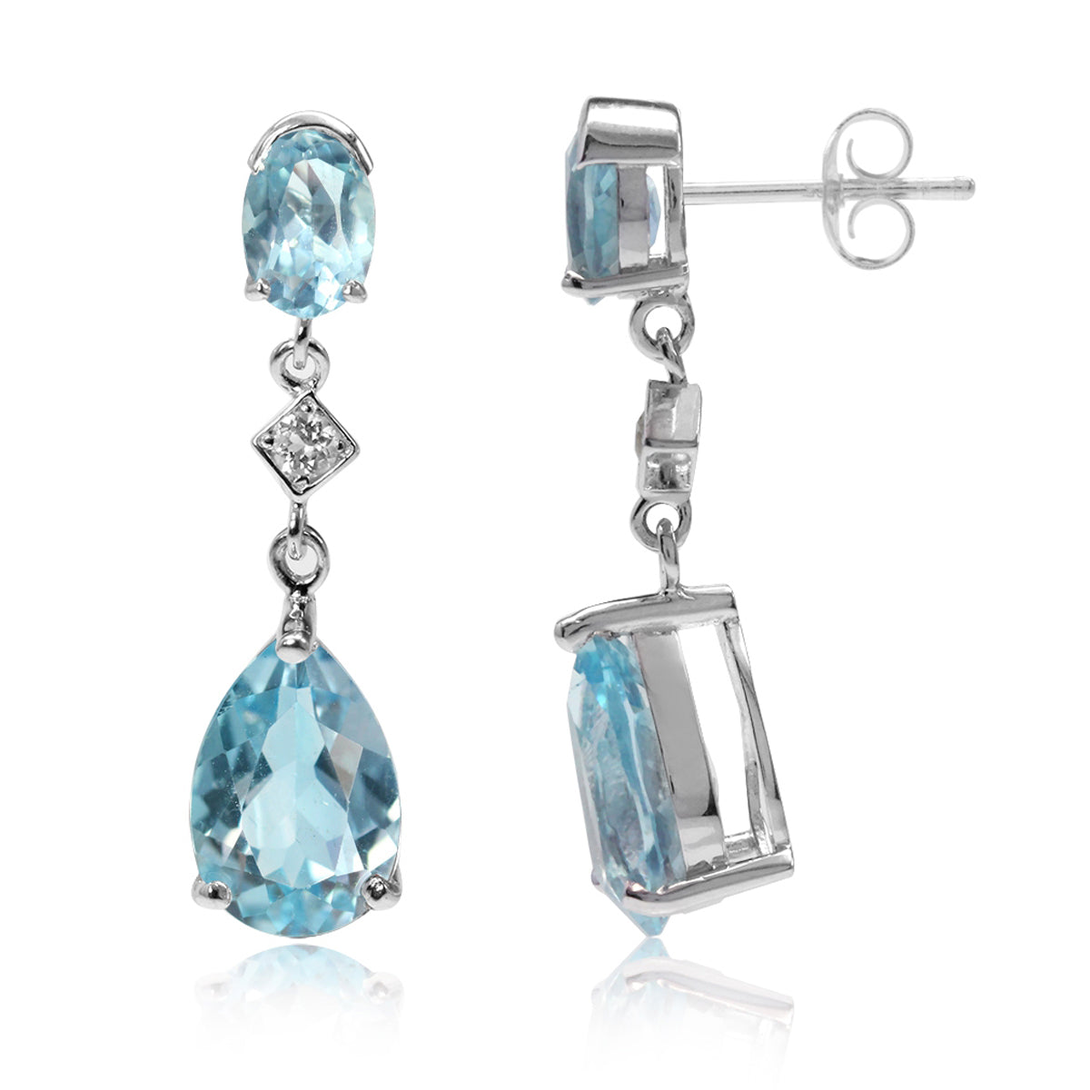 7.46ct. Genuine Blue Topaz White Gold Plated 925 Sterling Silver Drop Dangle Stud Post Earrings - Silvershake-store