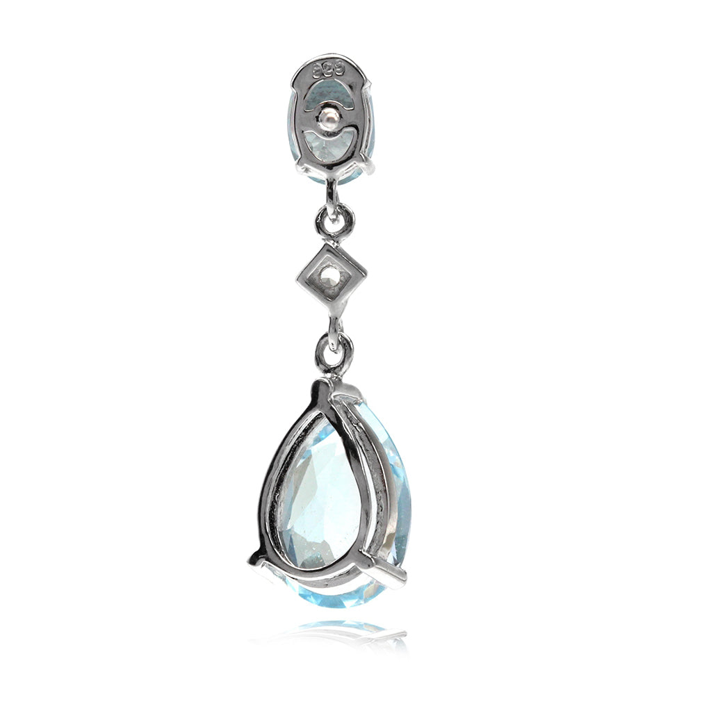 7.46ct. Genuine Blue Topaz White Gold Plated 925 Sterling Silver Drop Dangle Stud Post Earrings - Silvershake-store