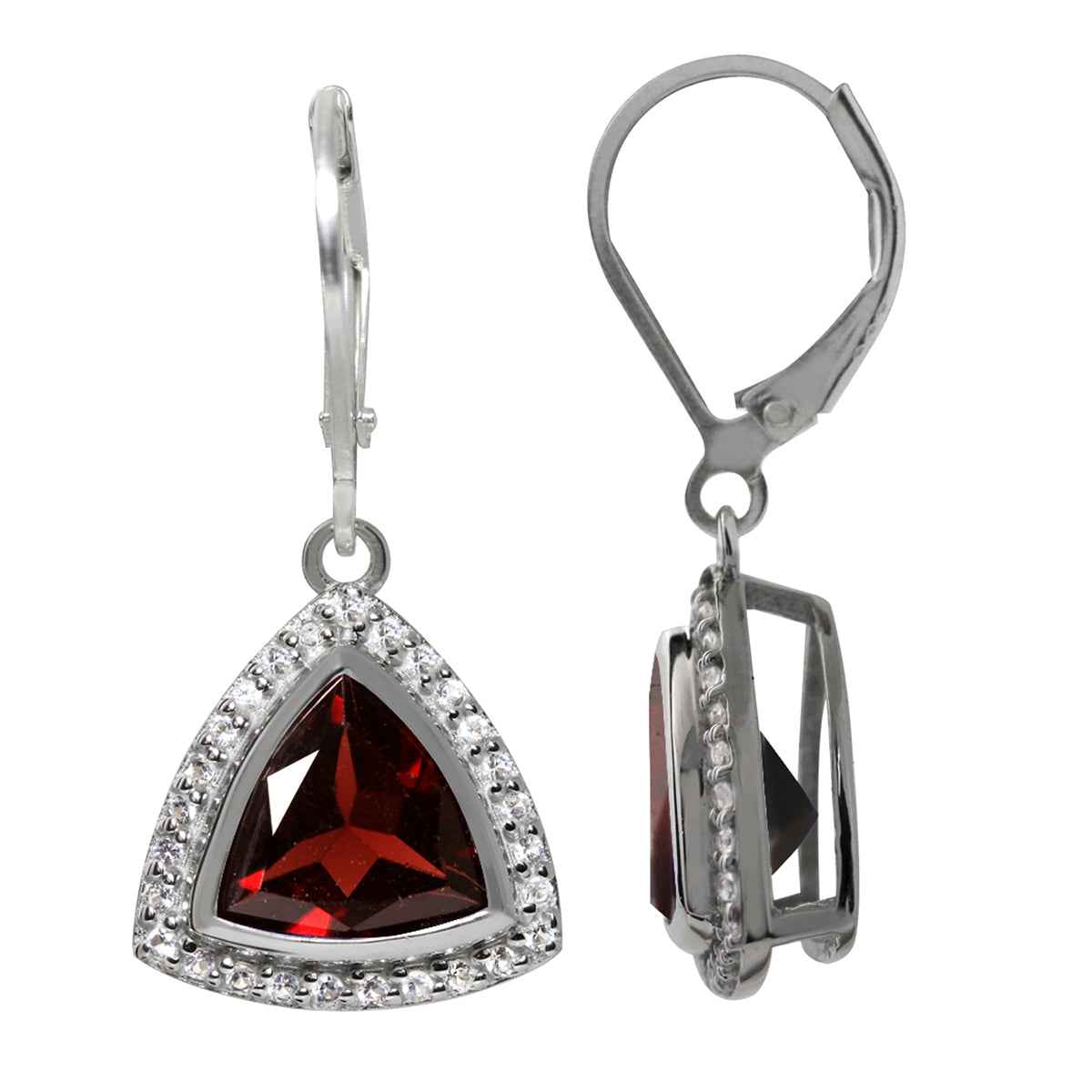 5.18ct. Natural Garnet and Topaz White Gold Plated 925 Sterling Silver Leverback Earrings