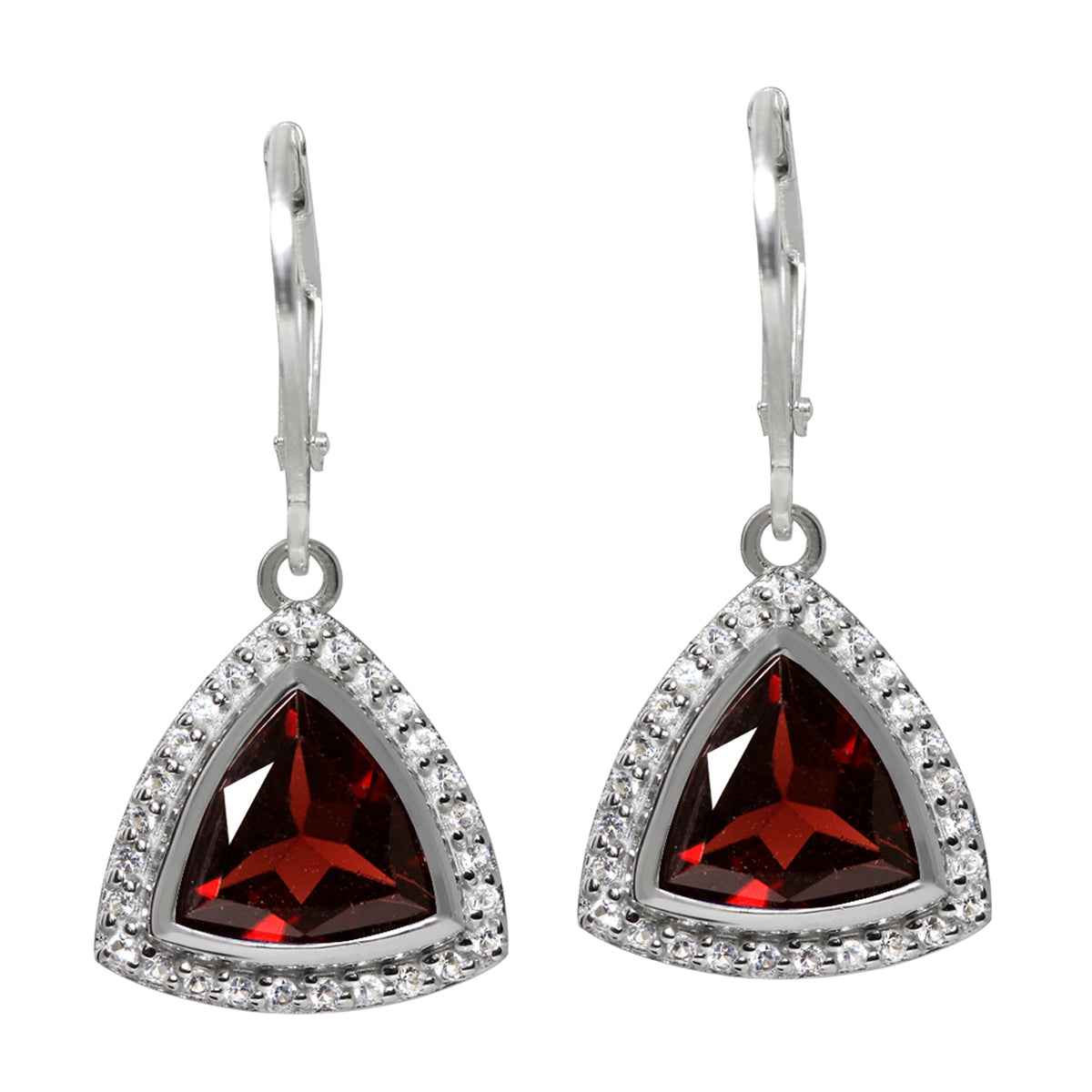5.18ct. Natural Garnet and Topaz White Gold Plated 925 Sterling Silver Leverback Earrings