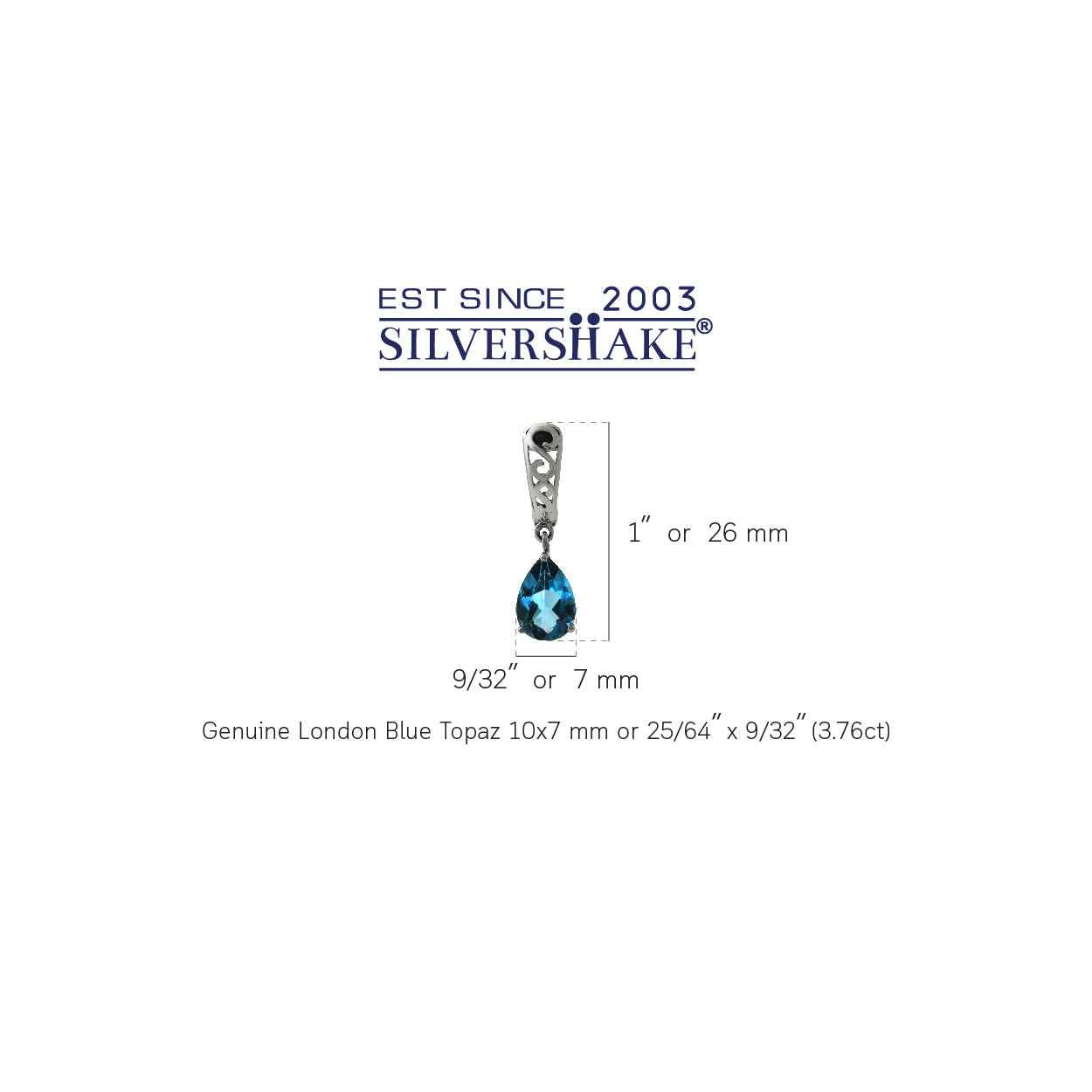 3.76ct. Genuine London Blue Topaz 925 Sterling Silver Filigree Huggie Drop Earrings