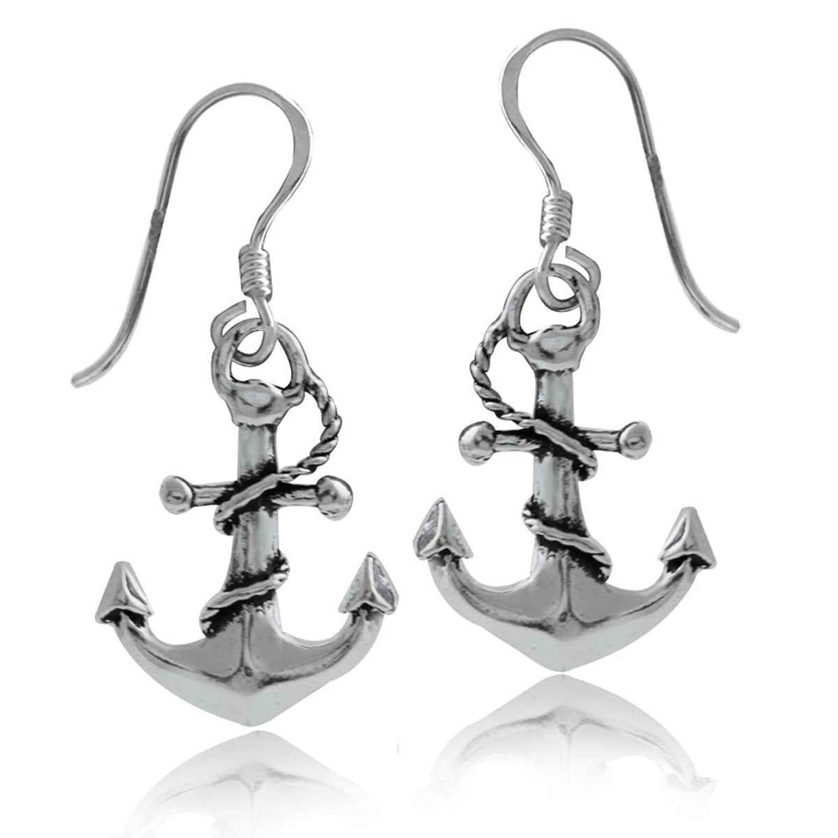 925 Sterling Silver Anchor Dangle Hook Earrings