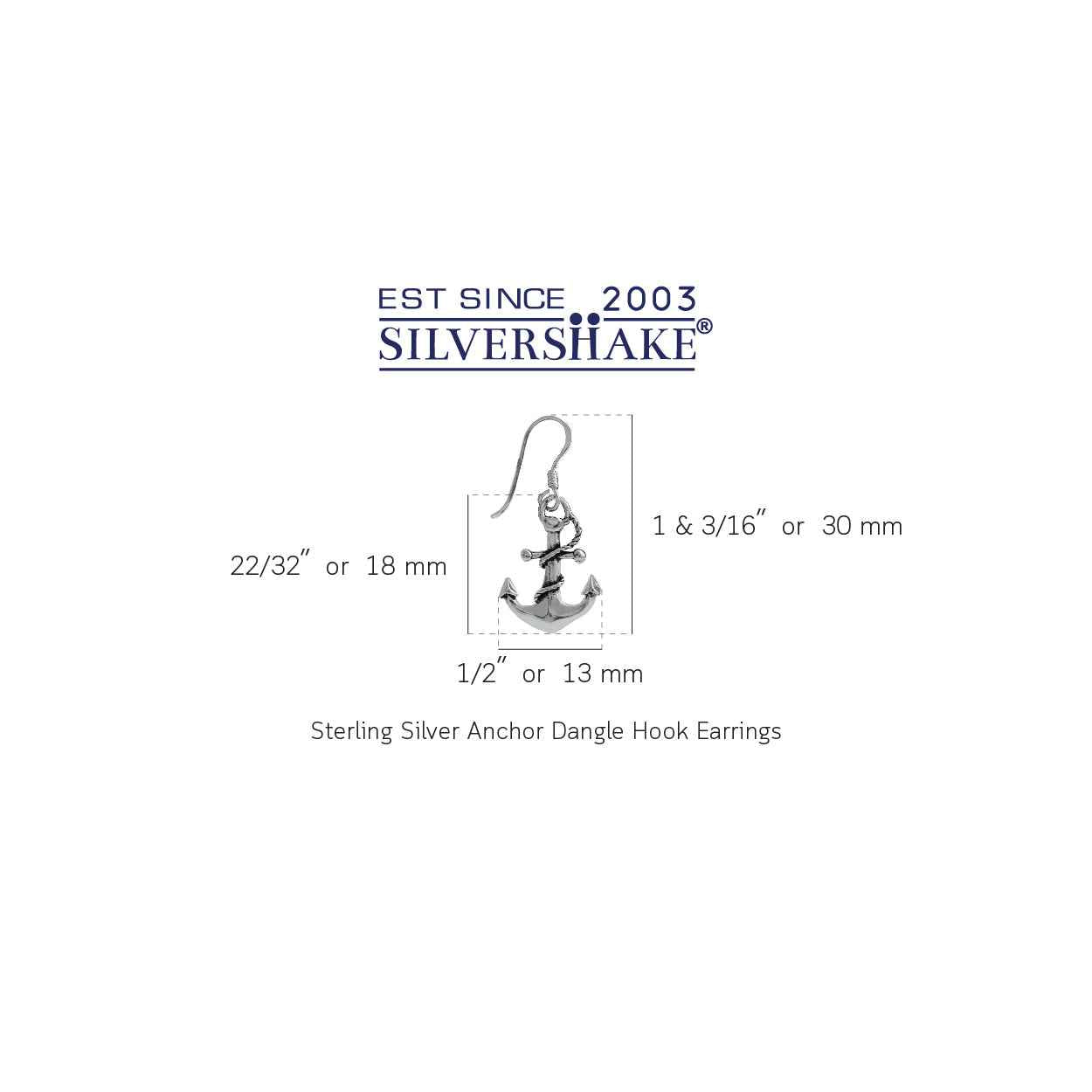 925 Sterling Silver Anchor Dangle Hook Earrings