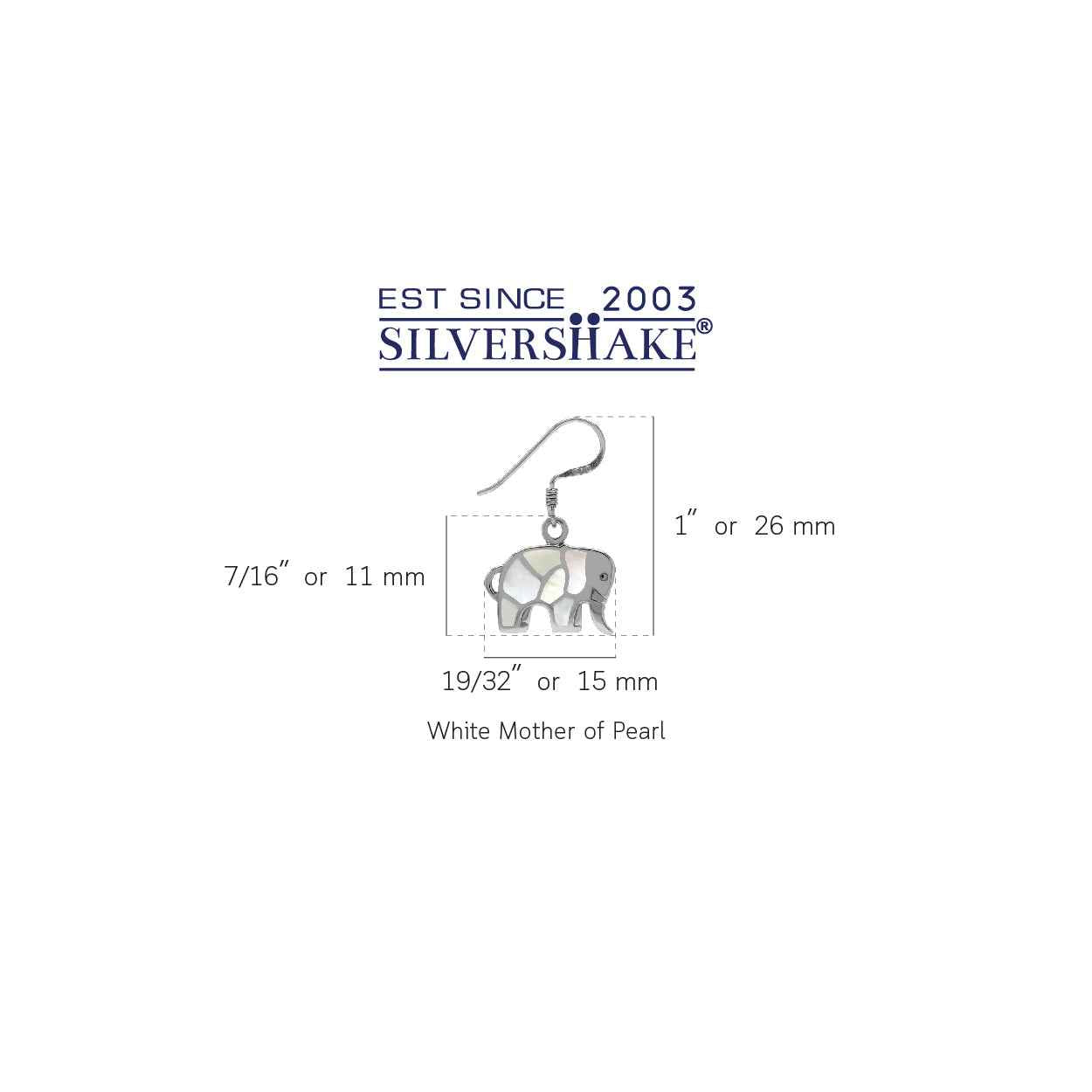 White Mother of Pearl 925 Sterling Silver Elephant Dangle Hook Earrings
