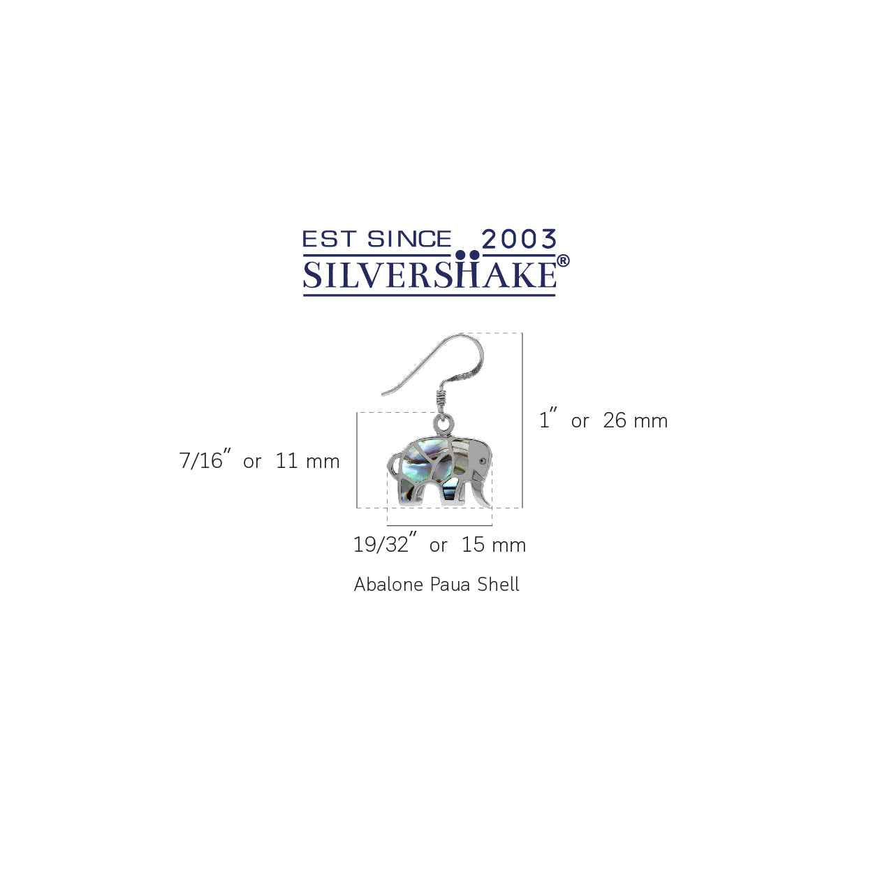 Abalone Paua Shell Inlay 925 Sterling Silver Elephant Dangle Hook Earrings