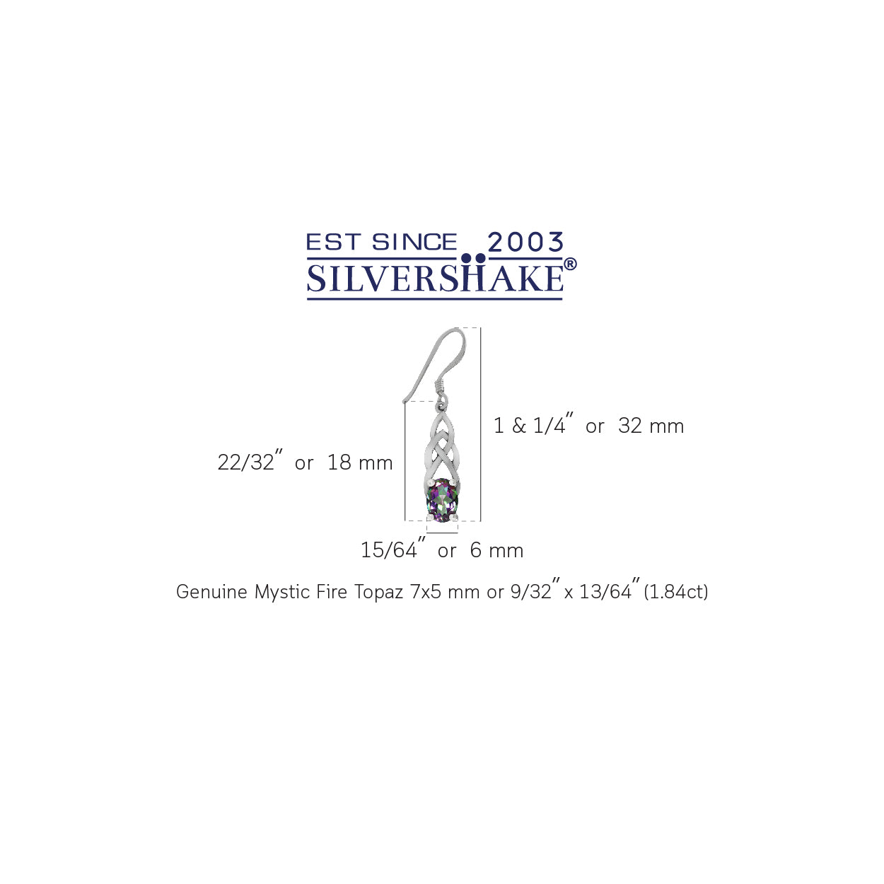 1.84 CTW 7X5mm Genuine Oval Shape Mystic Fire Rainbow Topaz 925 Sterling Silver Celtic Knot Weave Dangle Hook Gemstone Earrings Jewelry for Women - Silvershake-store