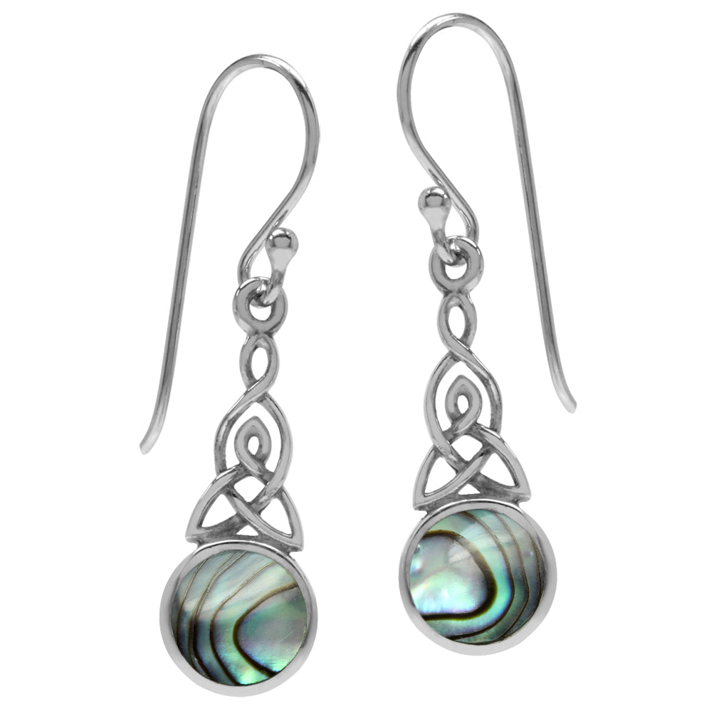 Abalone Paua Shell 925 Sterling Silver Triquetra Celtic Knot Dangle Hook Earrings - Silvershake-store