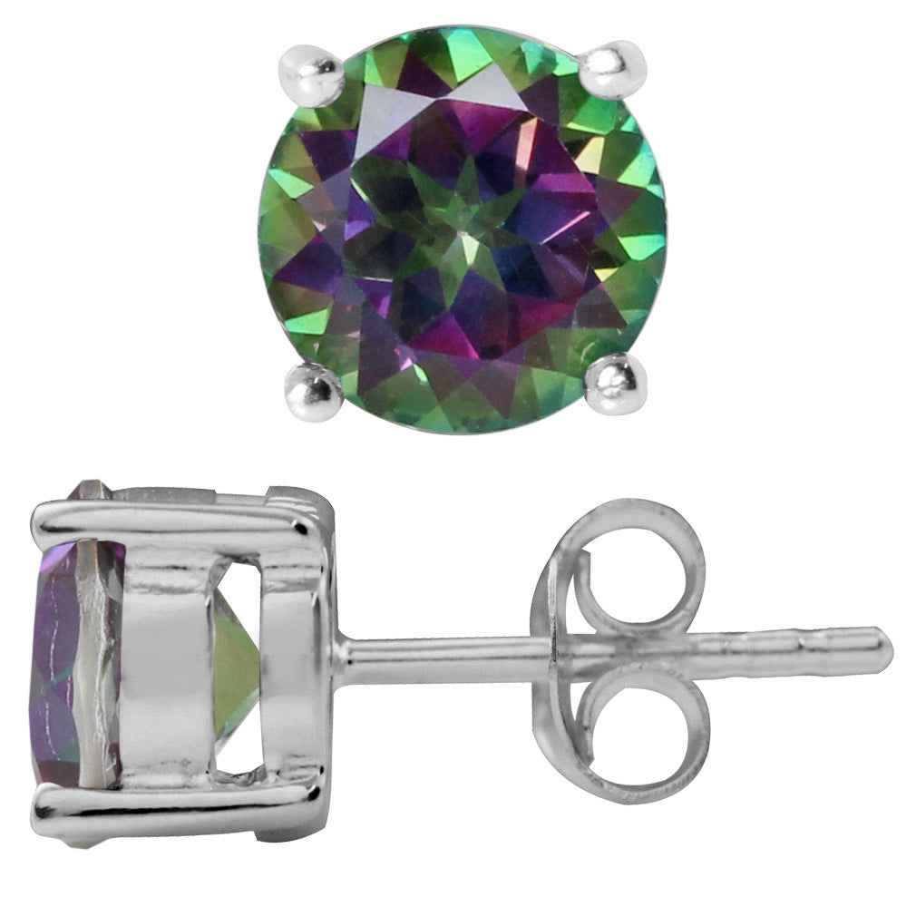 3.26ct. 7MM Round Shape Mystic Fire Topaz 925 Sterling Silver Stud Earrings