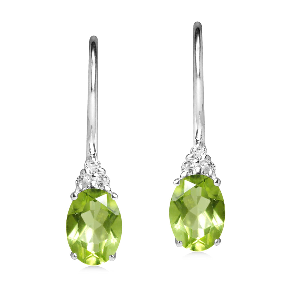 1.74ct. Natural Peridot and White Topaz 925 Sterling Silver Hook Closure Earrings - Silvershake-store