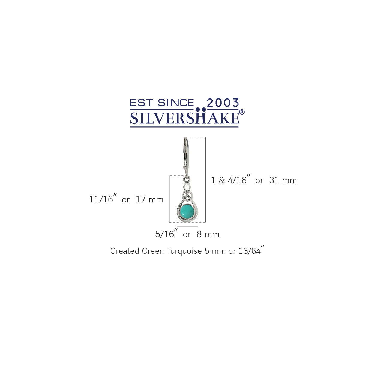 Created Green Turquoise 925 Sterling Silver Celtic Knot Leverback Dangle Earrings - Silvershake-store