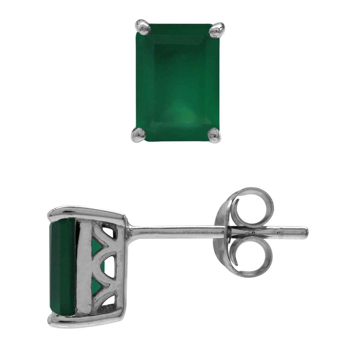 1.9ct. 7x5mm Natural Octagon Shape Emerald Green Agate 925 Sterling Silver Stud Post Earrings