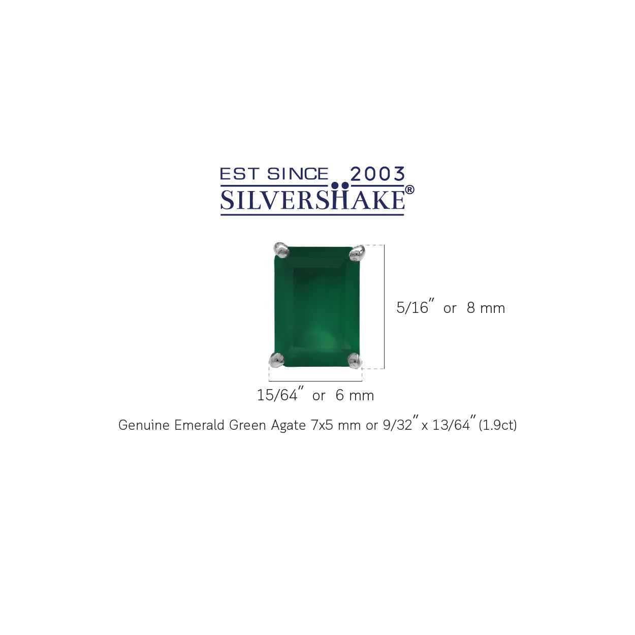1.9ct. 7x5mm Natural Octagon Shape Emerald Green Agate 925 Sterling Silver Stud Post Earrings