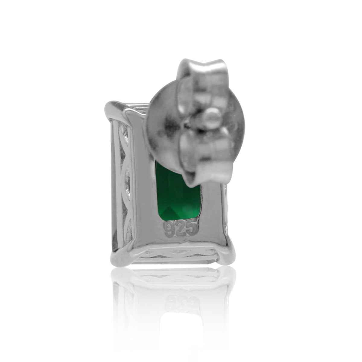 1.9ct. 7x5mm Natural Octagon Shape Emerald Green Agate 925 Sterling Silver Stud Post Earrings