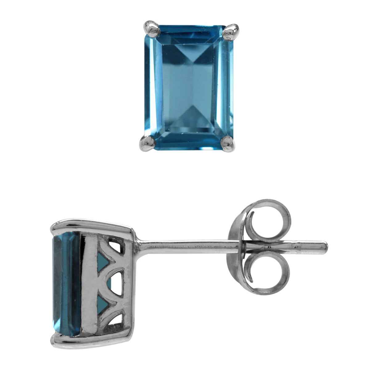 2.28ct. 7x5mm Genuine Octagon Shape London Blue Topaz 925 Sterling Silver Stud Post Earrings