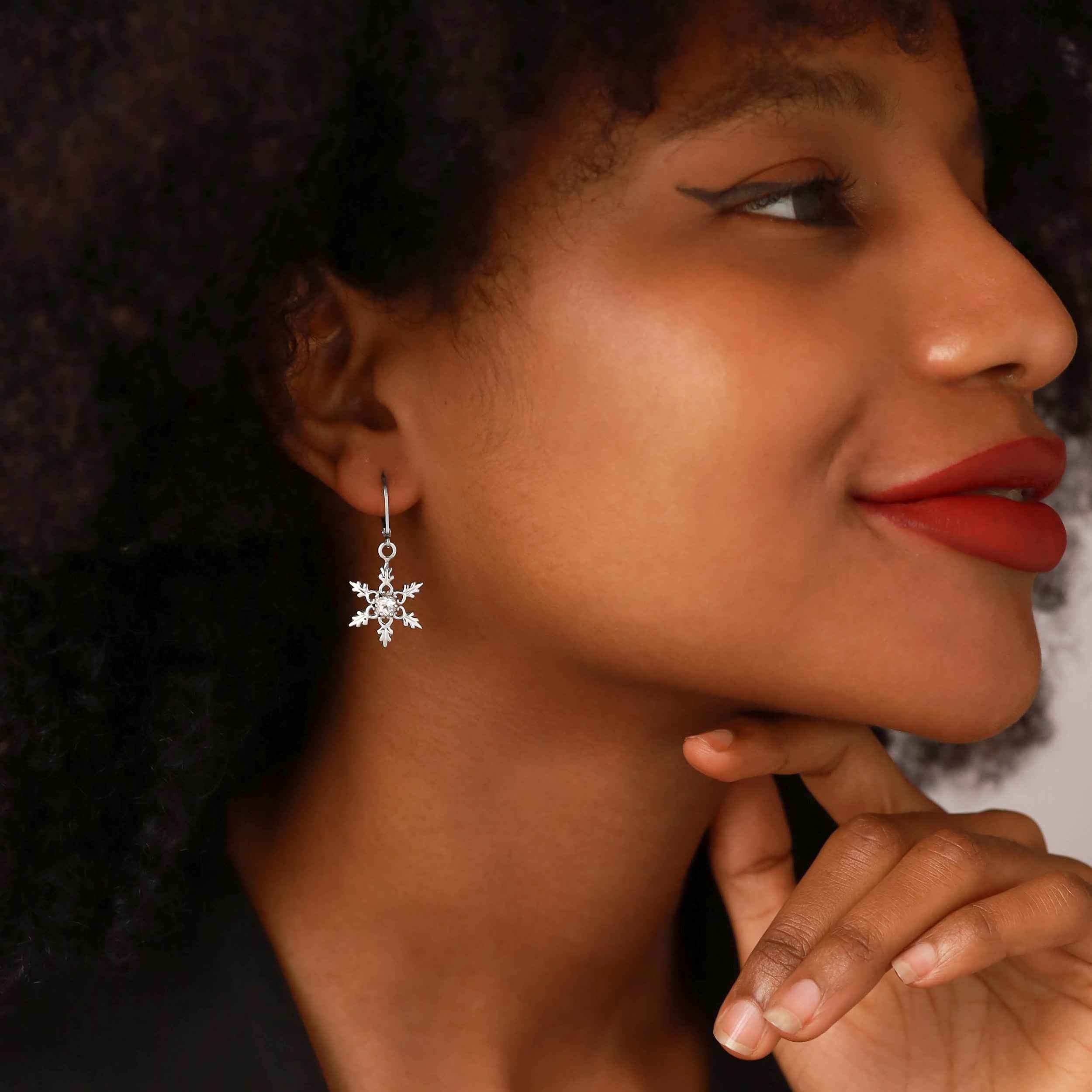 Genuine Tanzanite 925 Sterling Silver Snowflake Dangle Hook Earrings