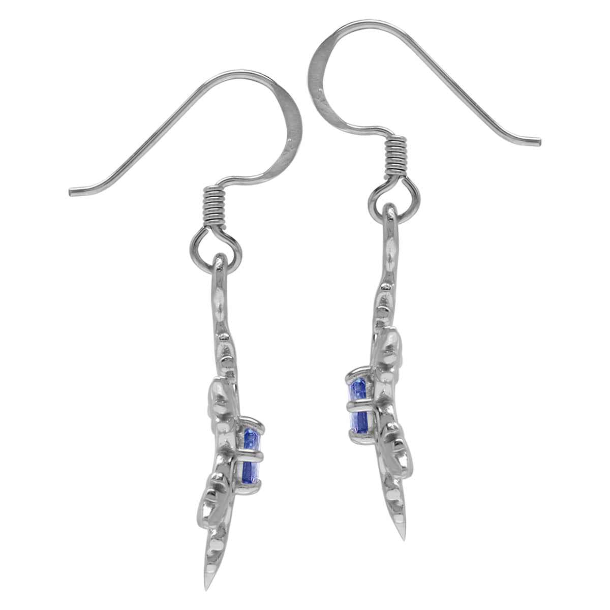 Genuine Tanzanite 925 Sterling Silver Snowflake Dangle Hook Earrings