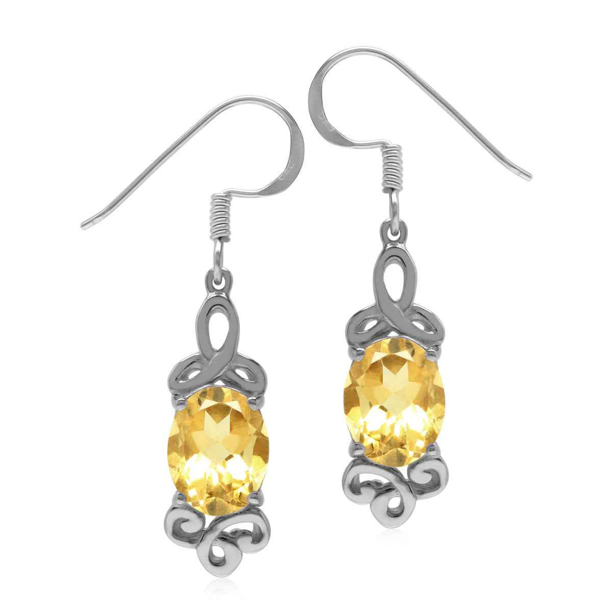 3.78ct. Genuine Citrine 925 Sterling Silver Triquetra Celtic Knot Dangle Earrings