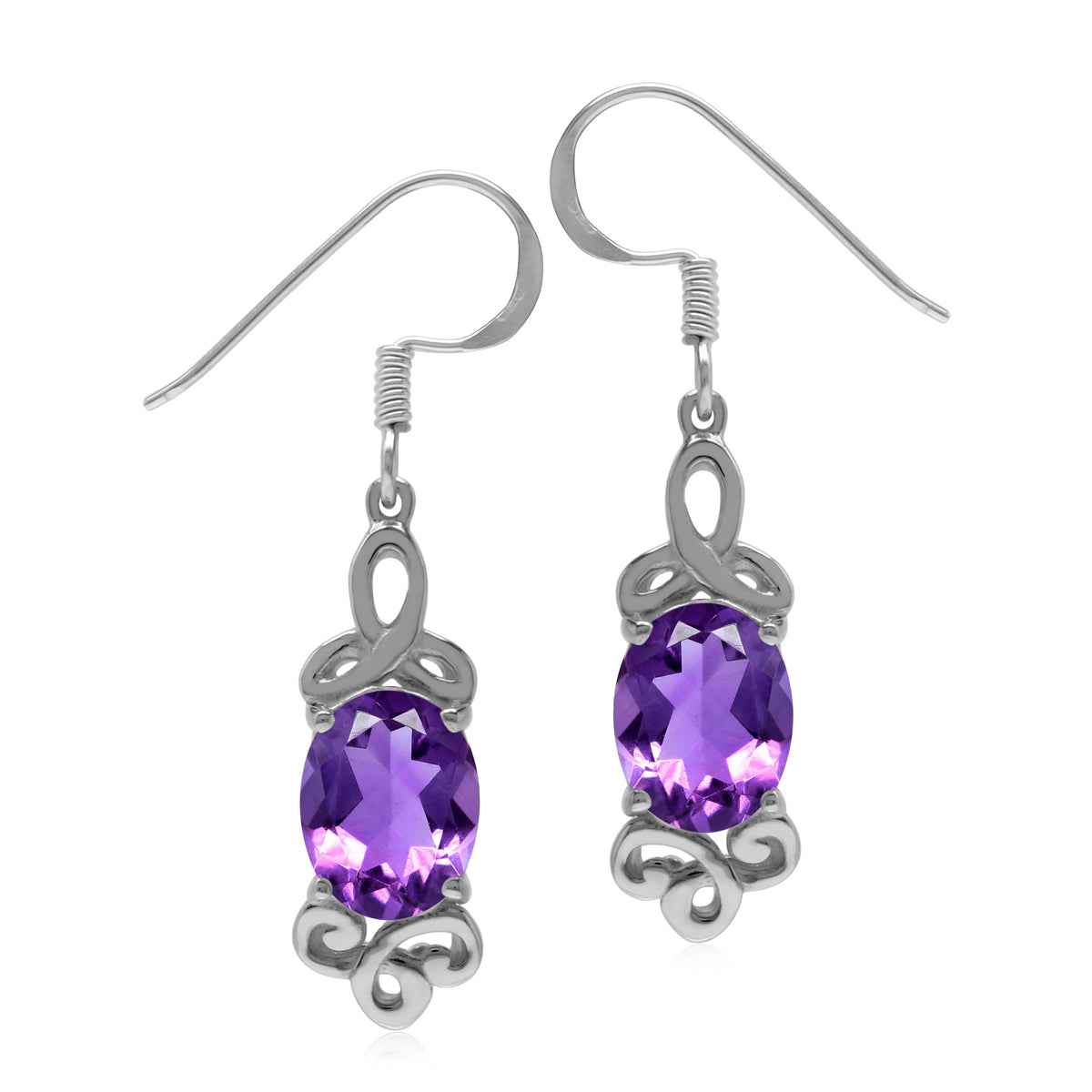 3.2ct. Natural African Amethyst 925 Sterling Silver Triquetra Celtic Knot Dangle Hook Earrings