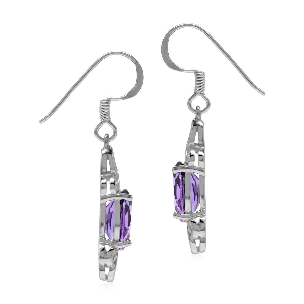 3.2ct. Natural African Amethyst 925 Sterling Silver Triquetra Celtic Knot Dangle Hook Earrings