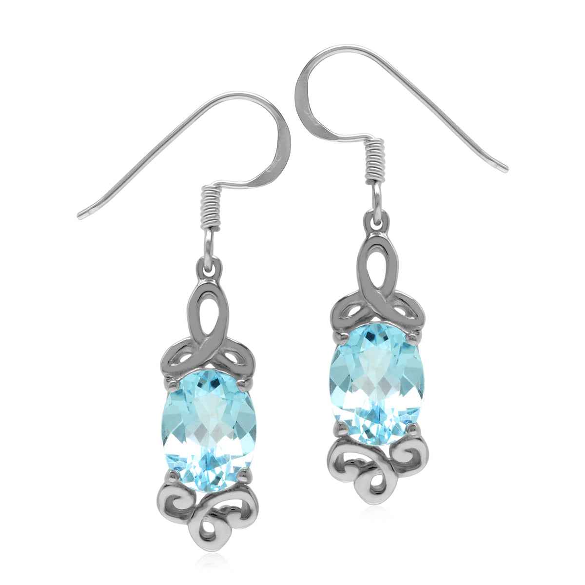 4.34ct. Genuine Blue Topaz 925 Sterling Silver Triquetra Celtic Knot Dangle Earrings