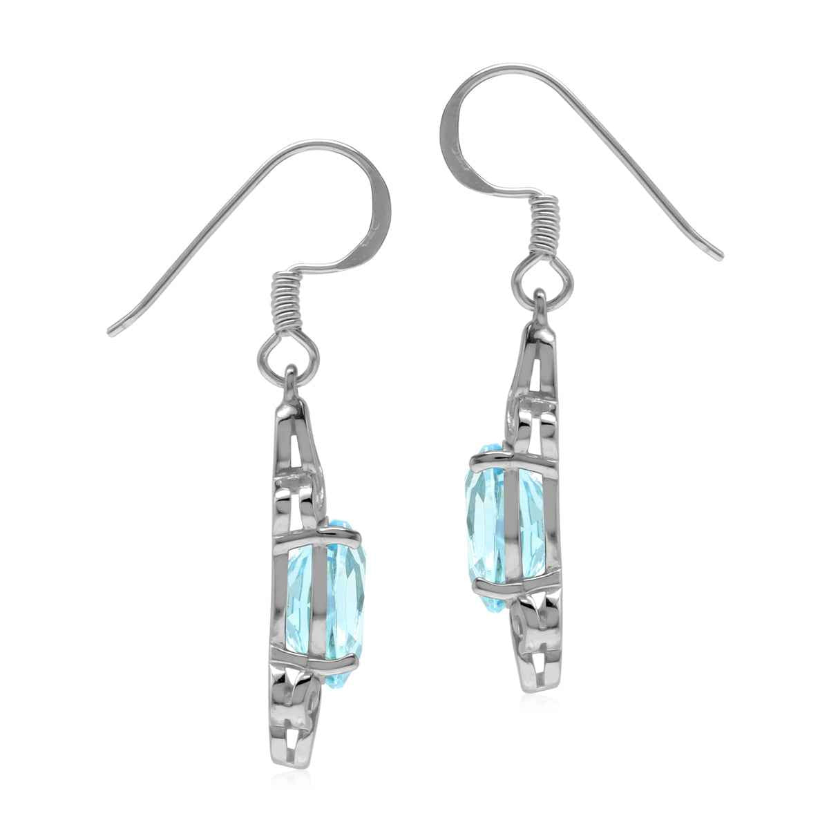 4.34ct. Genuine Blue Topaz 925 Sterling Silver Triquetra Celtic Knot Dangle Earrings