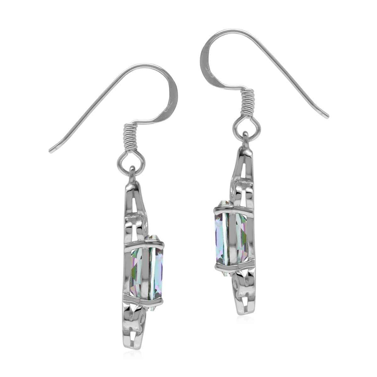 4.4ct. Mystic Fire Topaz 925 Sterling Silver Triquetra Celtic Knot Dangle Hook Earrings
