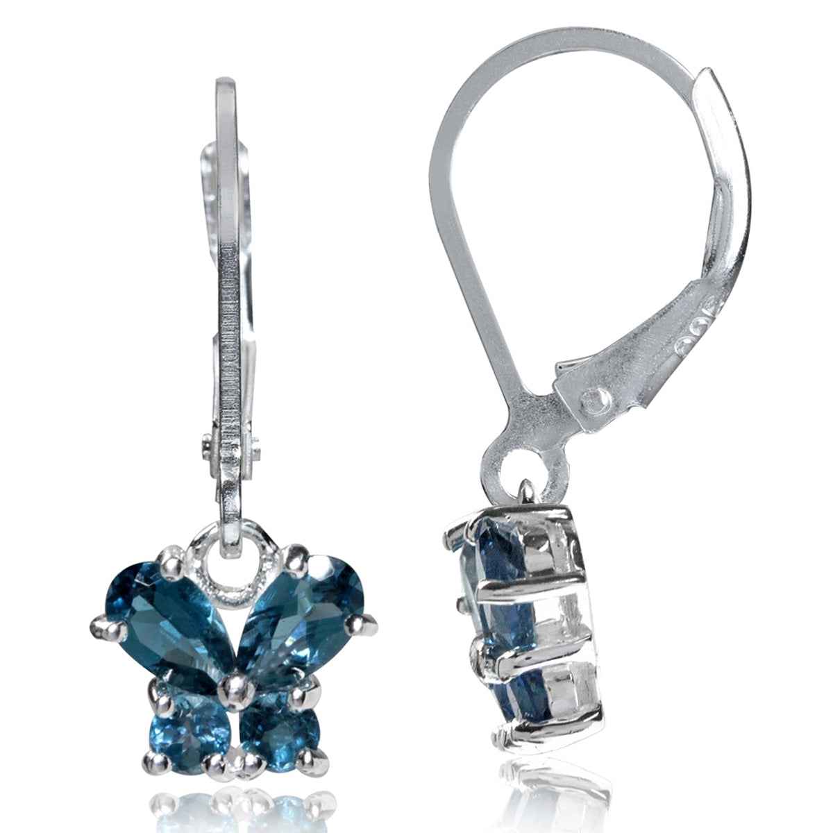 1.36ct. Petite Genuine London Blue Topaz 925 Sterling Silver Butterfly Leverback Dangle Earrings