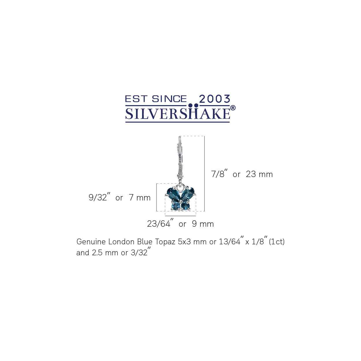 1.36ct. Petite Genuine London Blue Topaz 925 Sterling Silver Butterfly Leverback Dangle Earrings
