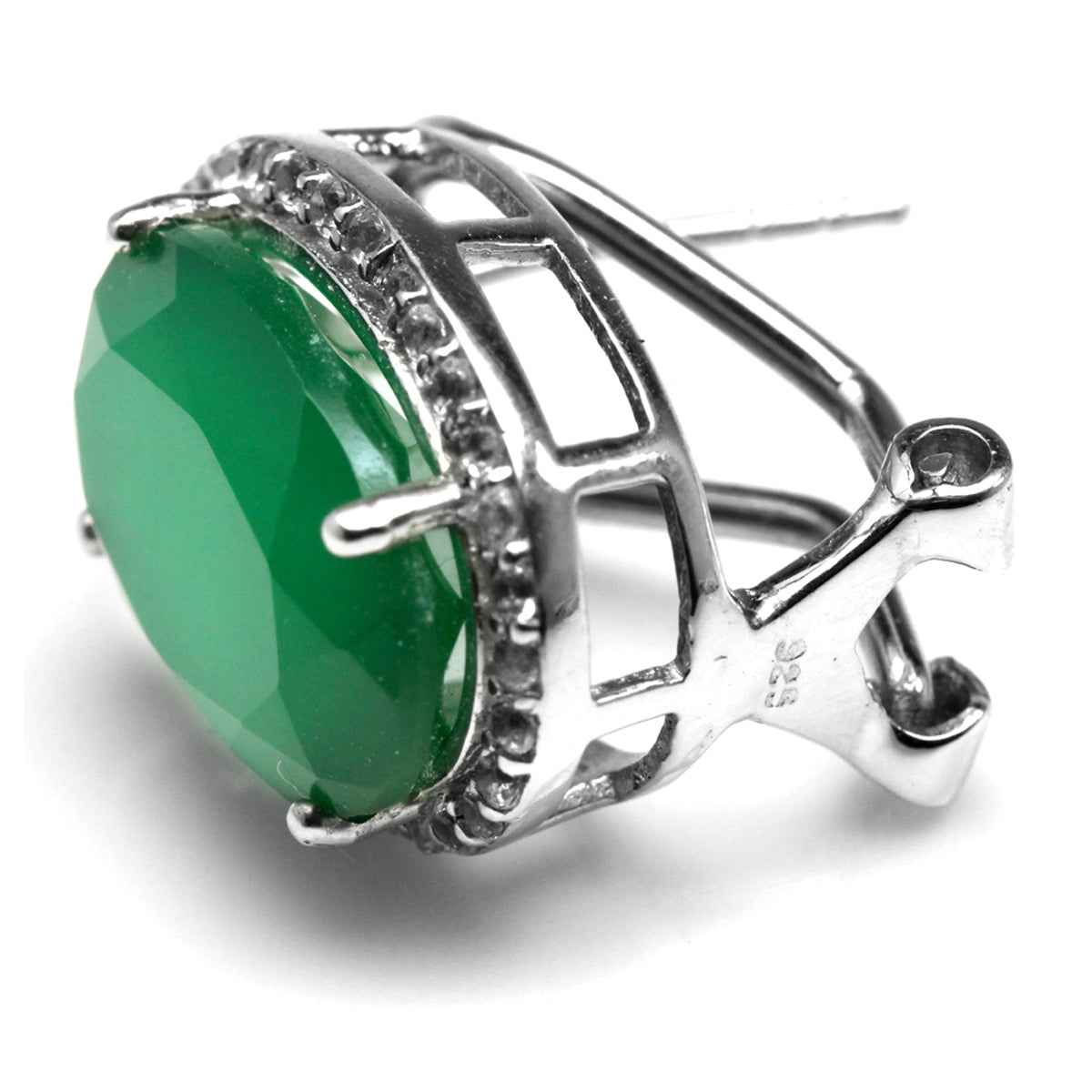 10.34ct. Classic Emerald Green Agate 925 Sterling Silver Omega Clip Post Earrings