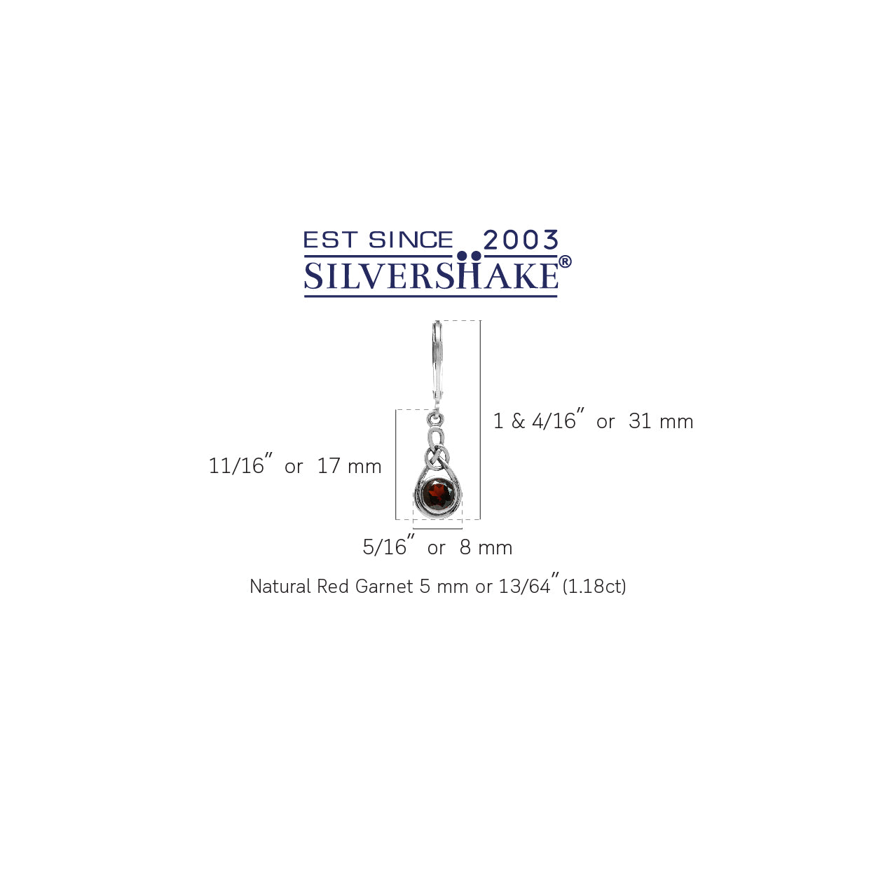 1.18ct. 5mm Natural Garnet 925 Sterling Silver Celtic Knot Leverback Earrings - Silvershake-store