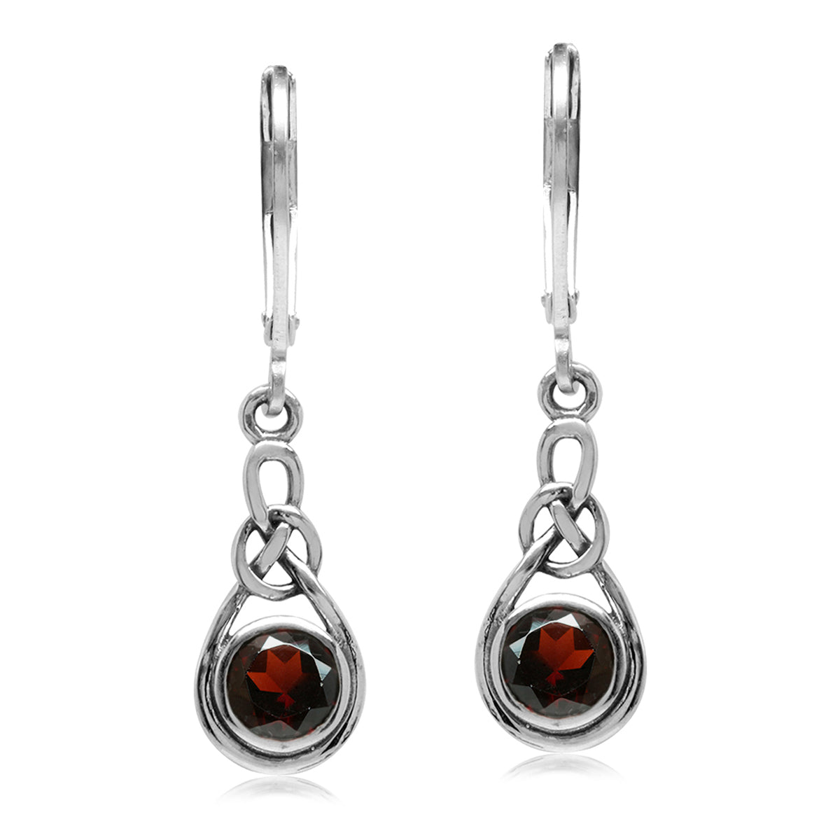 1.18ct. 5mm Natural Garnet 925 Sterling Silver Celtic Knot Leverback Earrings - Silvershake-store