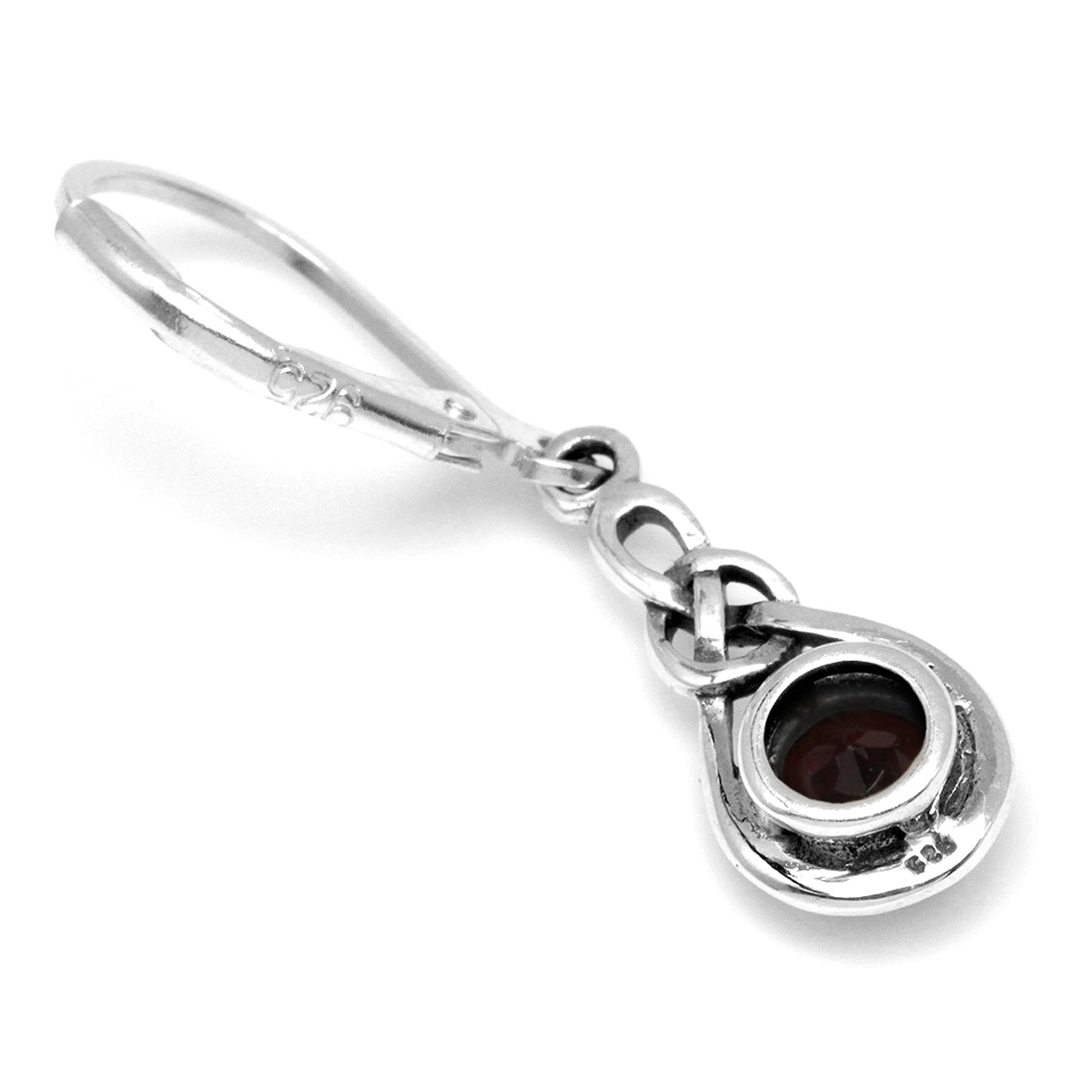 1.18ct. 5mm Natural Garnet 925 Sterling Silver Celtic Knot Leverback Earrings - Silvershake-store