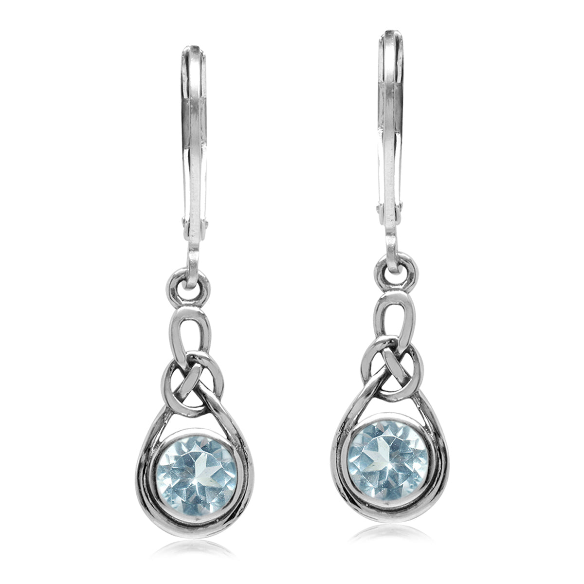 1.1ct. Genuine Blue Topaz 925 Sterling Silver Celtic Knot Drop Leverback Earrings - Silvershake-store