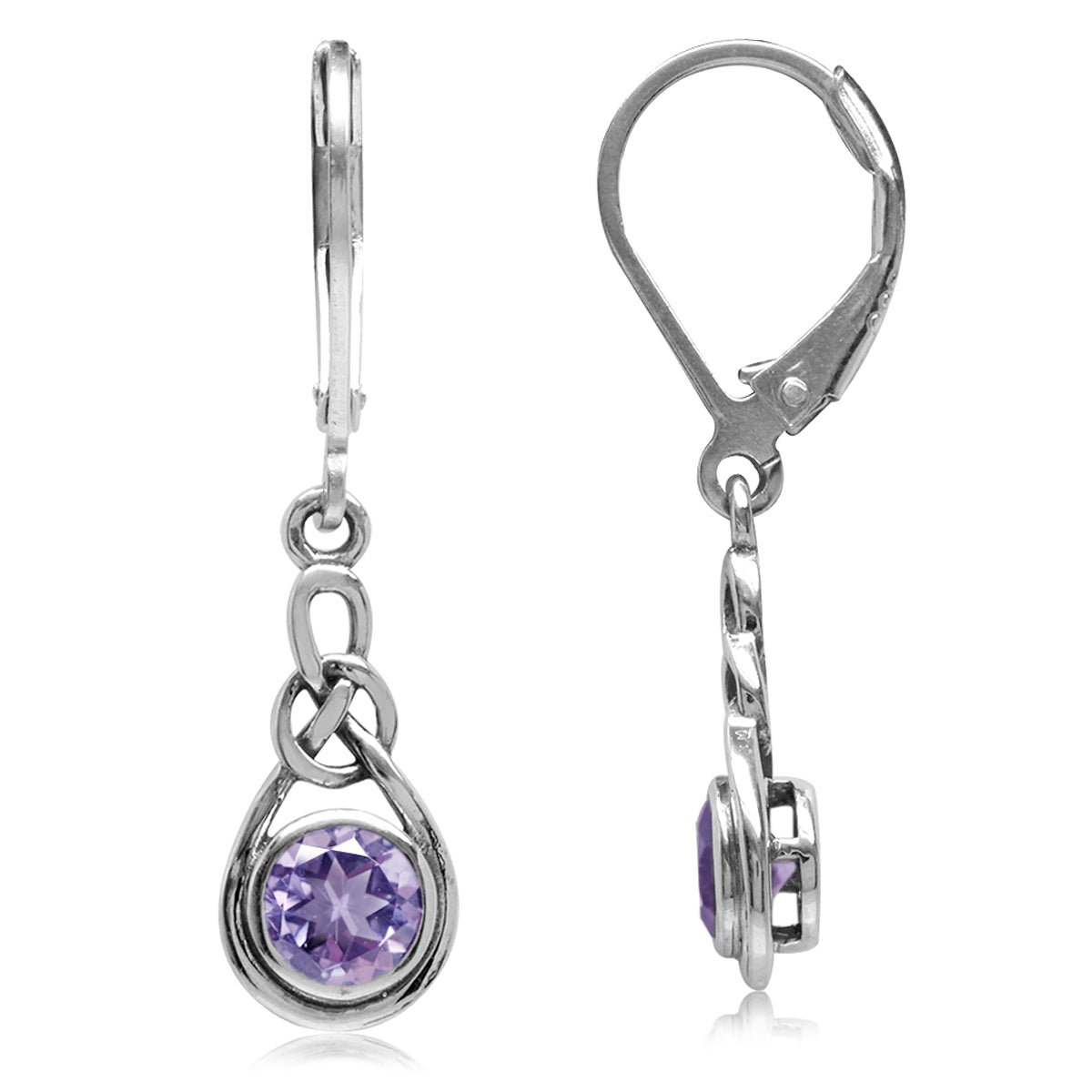 Natural Amethyst 925 Sterling Silver Celtic Knot Drop Leverback Dangle Earrings - Silvershake-store