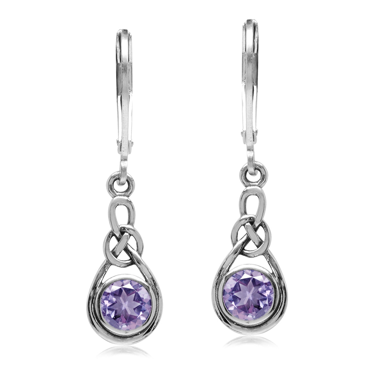 Natural Amethyst 925 Sterling Silver Celtic Knot Drop Leverback Dangle Earrings - Silvershake-store