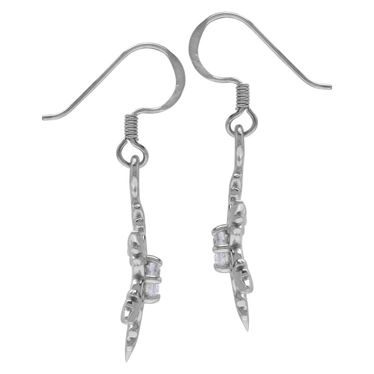Genuine White Topaz 925 Sterling Silver Snowflake Dangle Hook Earrings