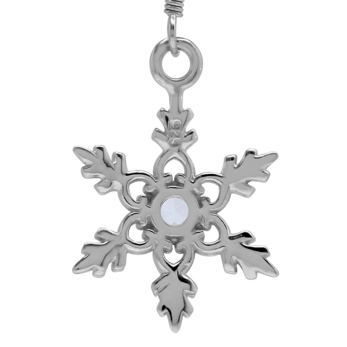 Genuine White Topaz 925 Sterling Silver Snowflake Dangle Hook Earrings