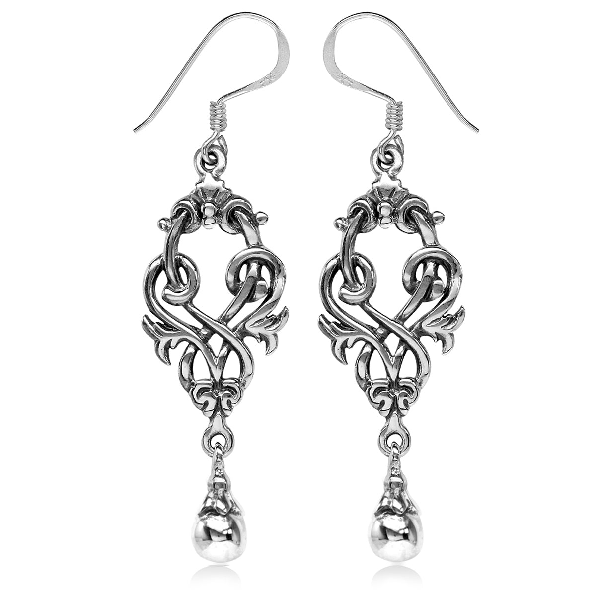 925 Sterling Silver Victorian Style Dangle Hook Earrings - Silvershake-store