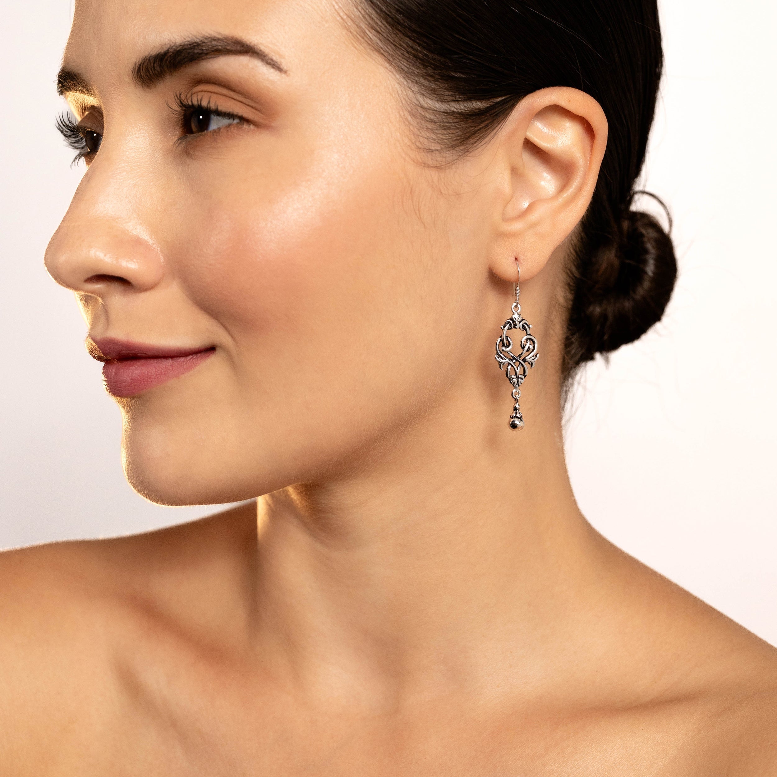 925 Sterling Silver Victorian Style Dangle Hook Earrings - Silvershake-store