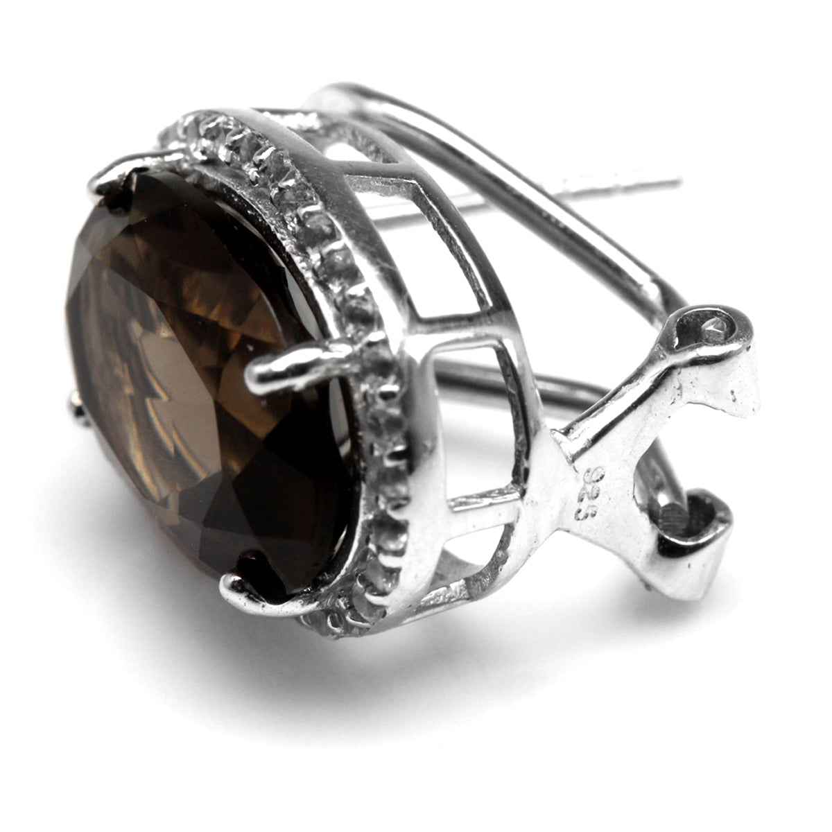 10.44ct. Classic Smoky Quartz and Topaz Sterling Silver Omega Clip Post Earrings