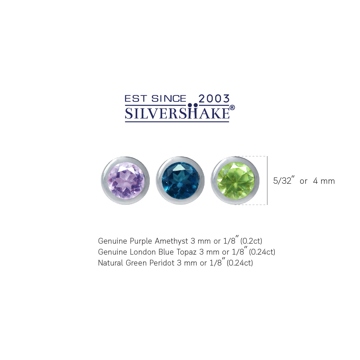 3 Pair Petite 3mm Genuine Amethyst Peridot and London Blue Topaz 925 Sterling Silver Stud Earrings Set - Silvershake-store