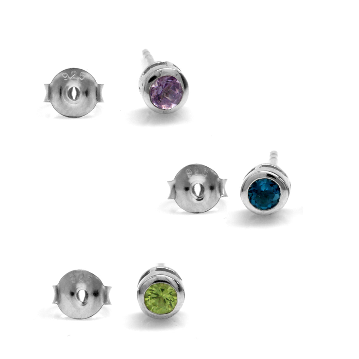 3 Pair Petite 3mm Genuine Amethyst Peridot and London Blue Topaz 925 Sterling Silver Stud Earrings Set - Silvershake-store