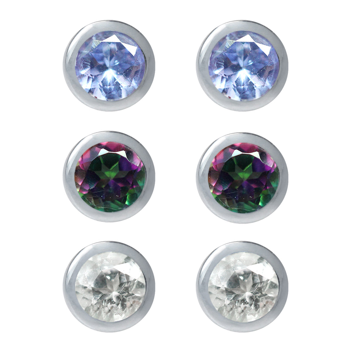 3 Pair 3mm Extra Petite Genuine Tanzanite and Mystic Fire Topaz 925 Sterling Silver Stud Earrings Set - Silvershake-store