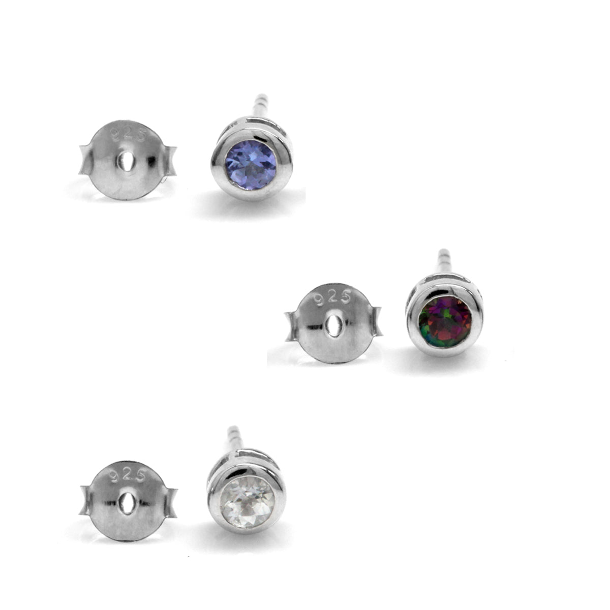 3 Pair 3mm Extra Petite Genuine Tanzanite and Mystic Fire Topaz 925 Sterling Silver Stud Earrings Set - Silvershake-store