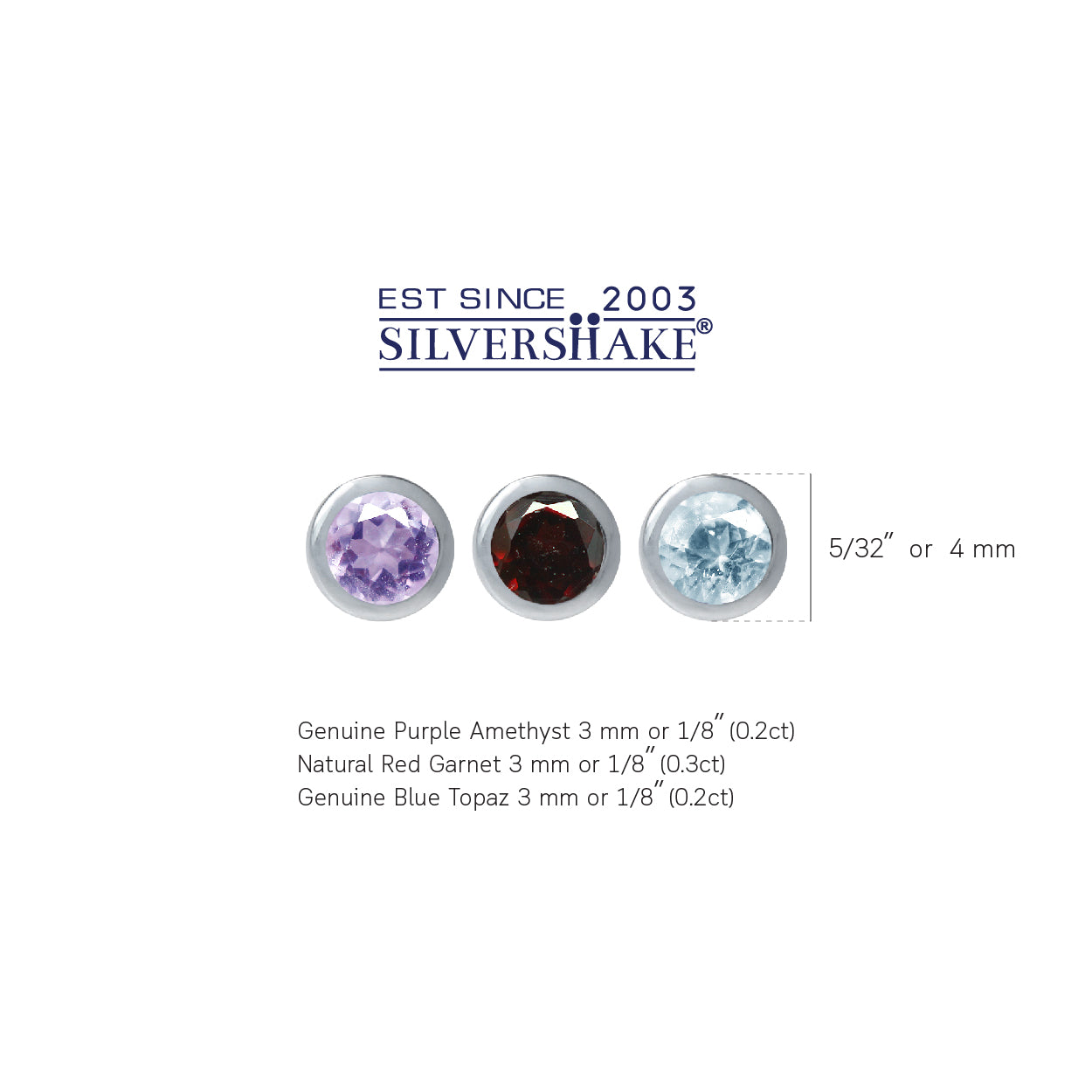 3 Pair 3mm Extra Petite Natural Amethyst Garnet and Blue Topaz 925 Sterling Silver Stud Earrings Set - Silvershake-store