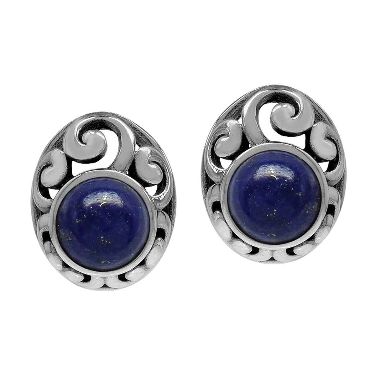 Petite Natural Lapis 925 Sterling Silver Southwest Style Filigree Stud Earrings