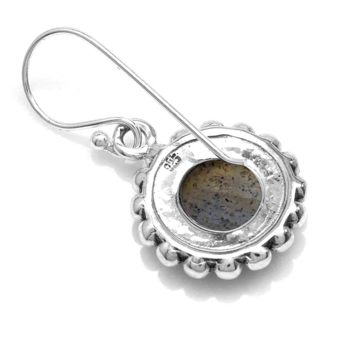 8mm Natural Labradorite 925 Sterling Silver Balinese Style Dangle Hook Earrings