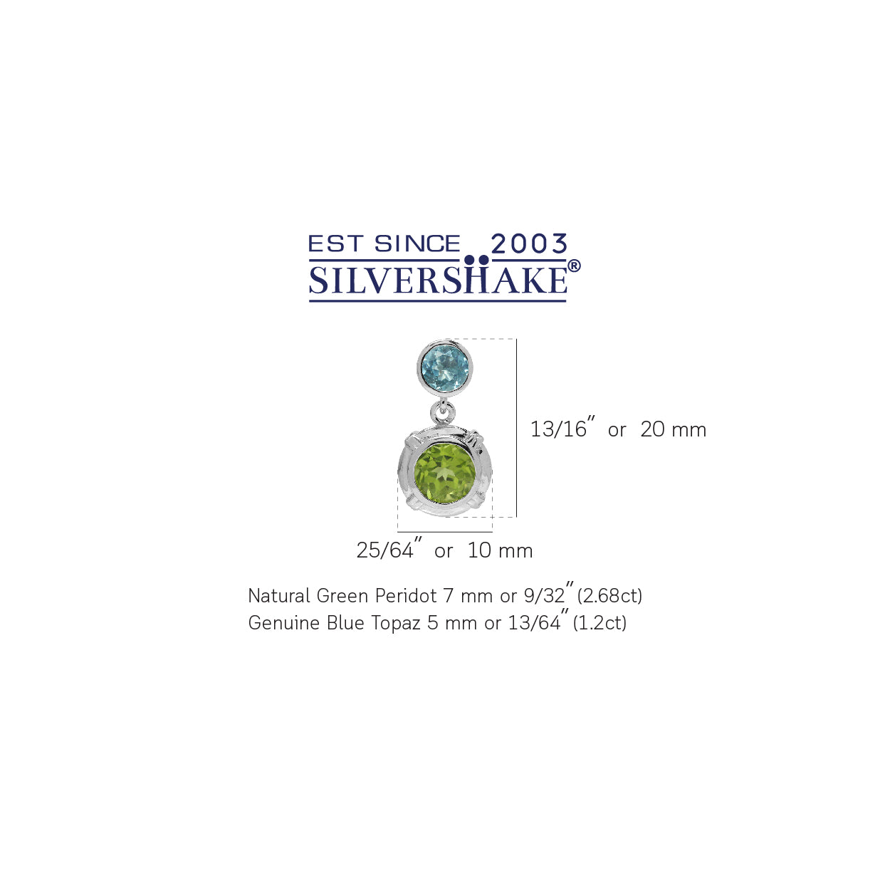 2.68ct. Natural Round Shape Peridot and Blue Topaz 925 Sterling Silver Dangle Post Earrings