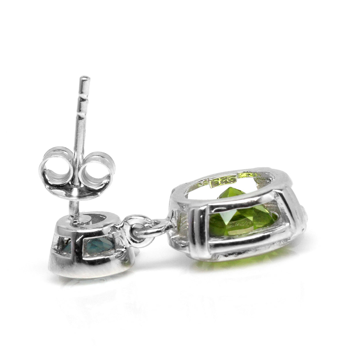 2.68ct. Natural Round Shape Peridot and Blue Topaz 925 Sterling Silver Dangle Post Earrings